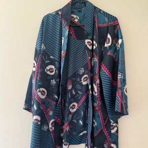 Ann Taylor Blue and Pink Kimono Jacket with 3/4 Sleeves